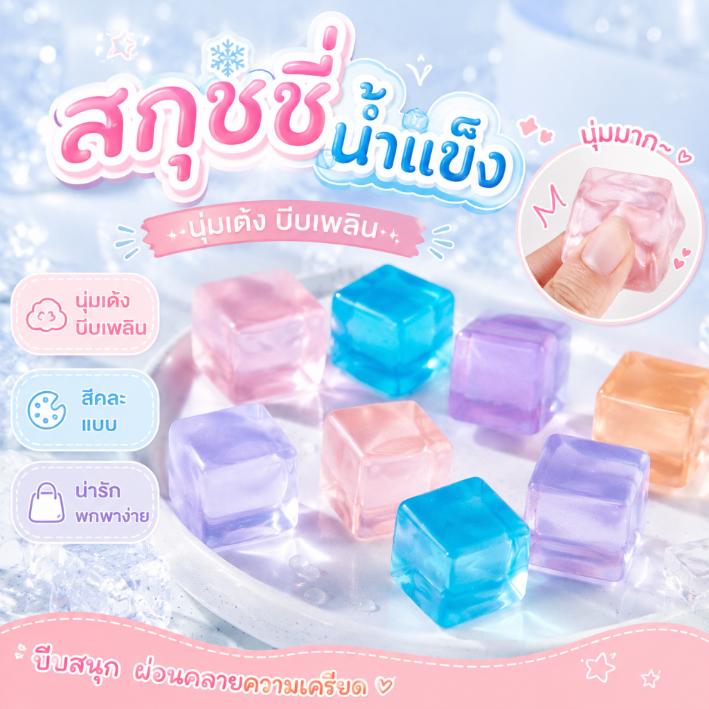 สกุชชี่ น้ำแข็ง บีบคลายเครียด นุ่ม เด้ง ยืดหยุ่น ก้อนน้ำแข็ง ของเล่นนุ่มนิ่ม โมนิ รองข้อมือ รองโทรศัพท์ กันกระแทก