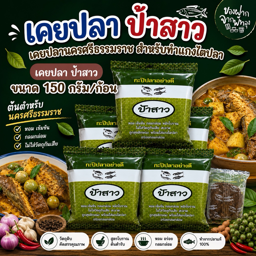 กะปิปลา(เคยปลา) กะปิปลาป้าสาว ยกแพ็ค 6 ห่อ (Fish Shrimp Paste Pa Sao)