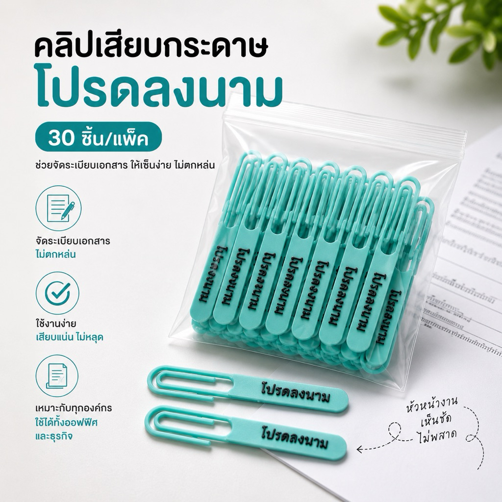 คลิปหนีบเอกสาร โปรดลงนาม คลิปเสียบกระดาษ คลิปงานราชการ คลิปเตือนเซ็นเอกสาร (แพ็ค 30 ชิ้น)