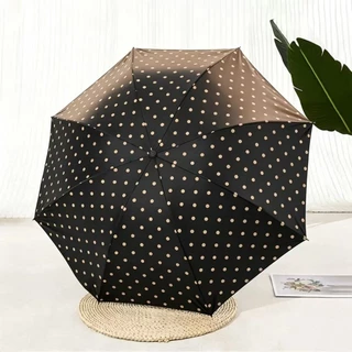 ร่มลายจุดสีกาแฟนอ่อน ทนทัน ร่มกันแดดกันยูวีกันฝนกันแดด สวยงาม พกพาสะดวก