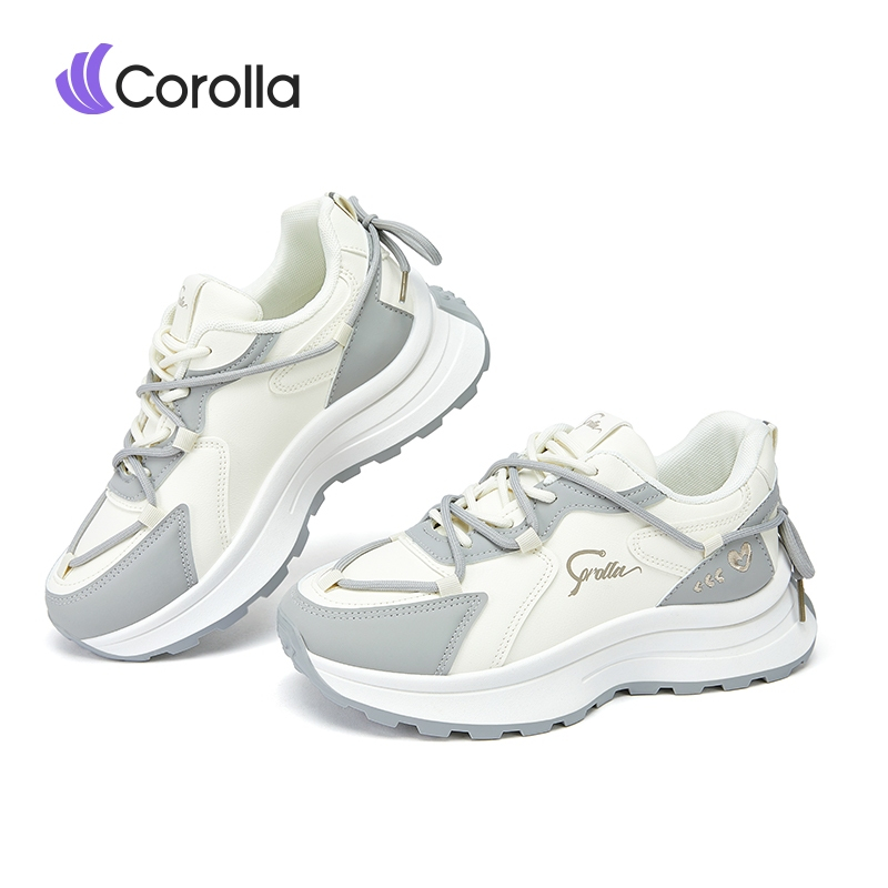 Corolla รองเท้าผ้าใบผู้หญิง รองเท้าหนังพียู ดีไซน์น่ารัก พื้นรองเท้าดูดซับแรงกระแทก ทรงเสริมส้นสูงมา