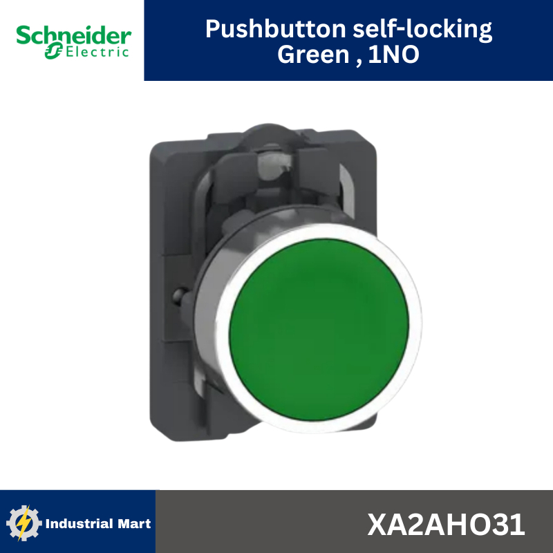 Schneider Electric สวิตช์ปุ่มกดหัวเรียบ-กดค้าง 1NO แบบพลาสติก XA2AH031 (รหัสเก่าXA2EH031) เขียว