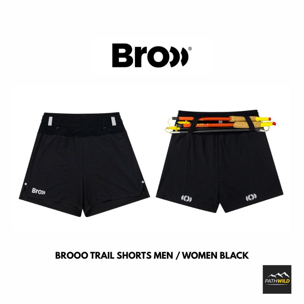 กางเกงวิ่ง กางเกงวิ่งเทรล BROOO TRAIL SHORTS MEN / WOMEN BLACK ระบายอากาศดี มีช่องใส่ของรอบเอว มีที่รัดไม่โพล้านหลัง