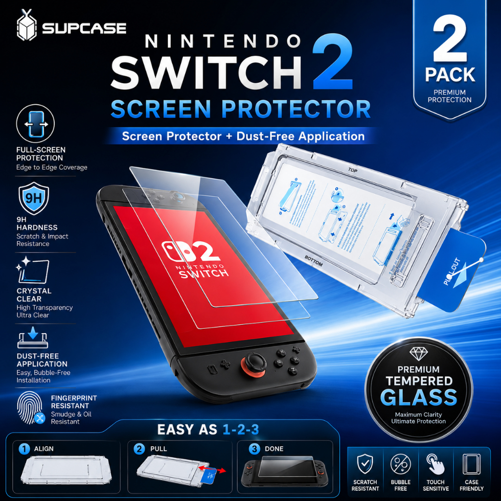 (ส่งทันที) (2 ชิ้น) ฟิล์มกระจก SUPCASE Screen Protector พร้อมชุดติดตั้ง สำหรับ Nintendo Switch 2