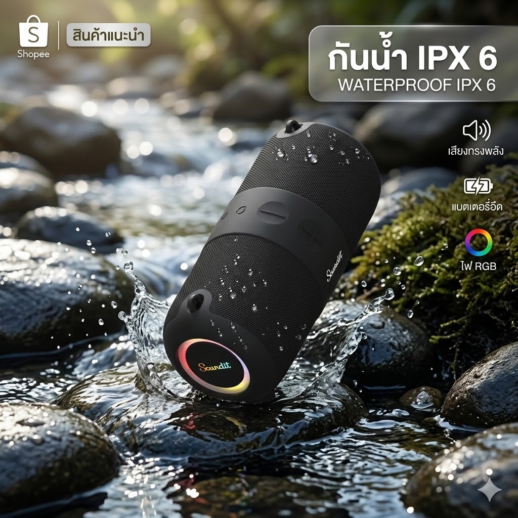 Soundit ลำโพงบลูทูธพกพา ลำโพงปาร์ตี้ รุ่น S10MAX กันน้ำ IPX6 พกพาง่ายมีสายสะพาย
