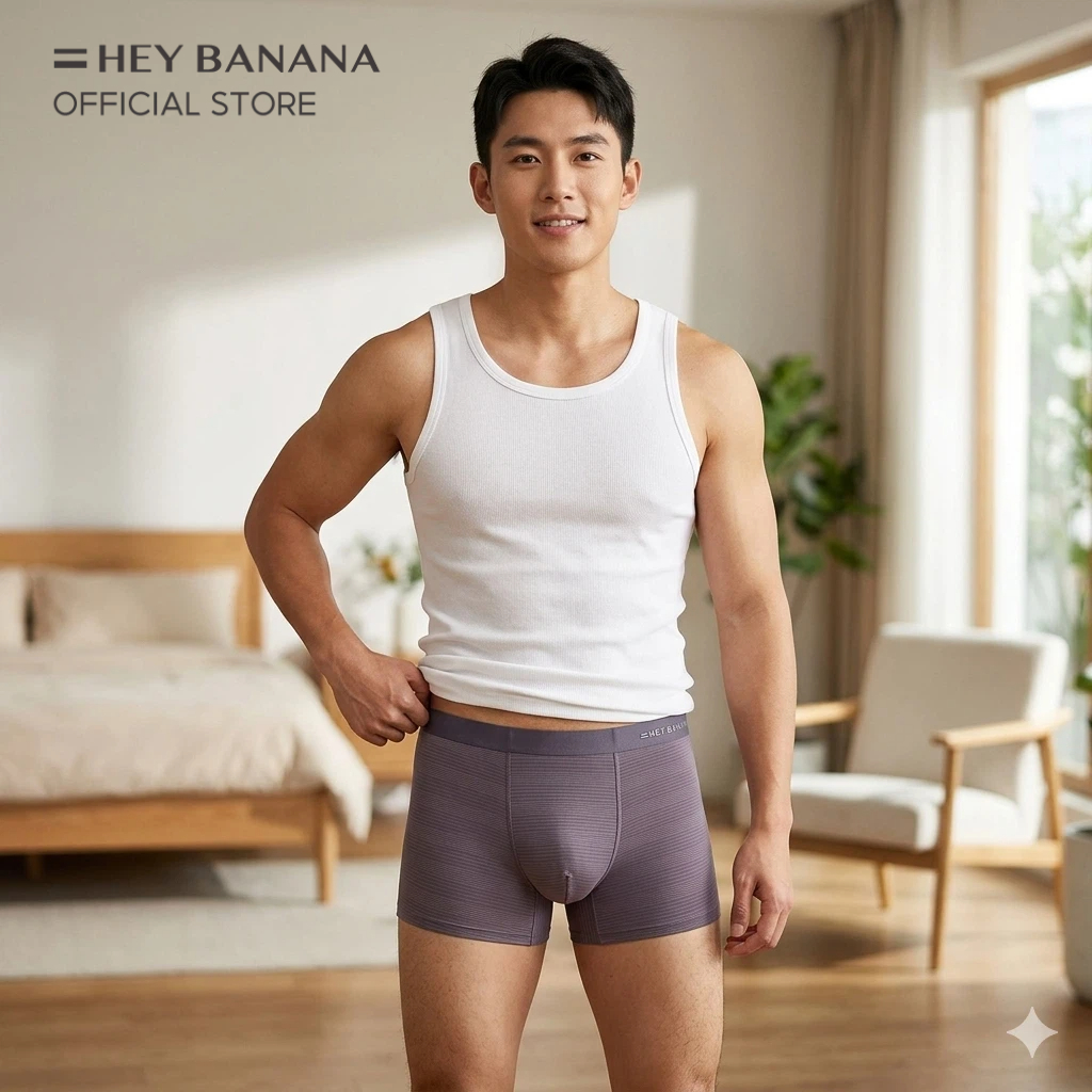 Hey Banana กางเกงในผู้ชาย แบคทีเรีย ลายทาง ผ้าโมดอล กางเกงบ็อกเซอร์ขาสั้น ระบายอากาศได้ดี