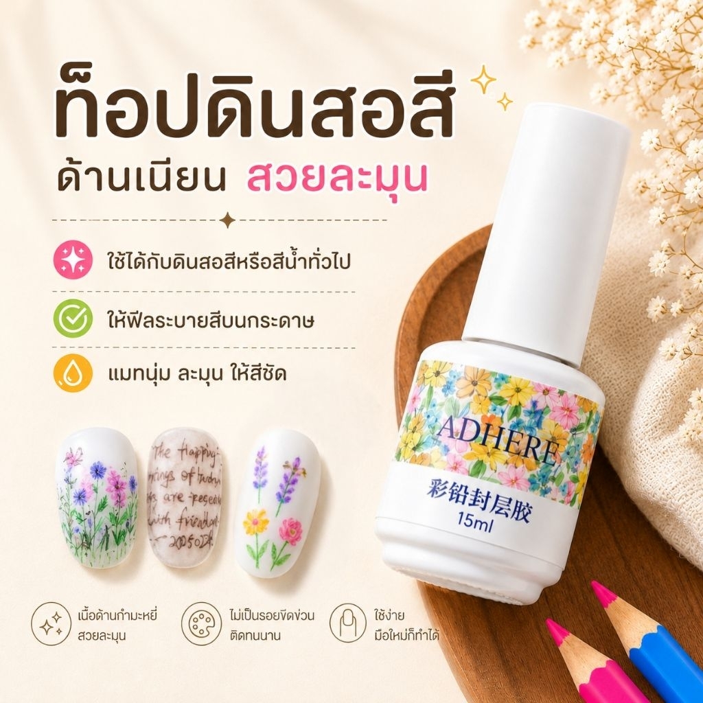 จัดส่งทันที ♡ ADHERE MATT TOP PENCIL ท็อปดินสอสี สีสด สีชัด เหมือนวาดบนกระดาษ (ต้องอบ)