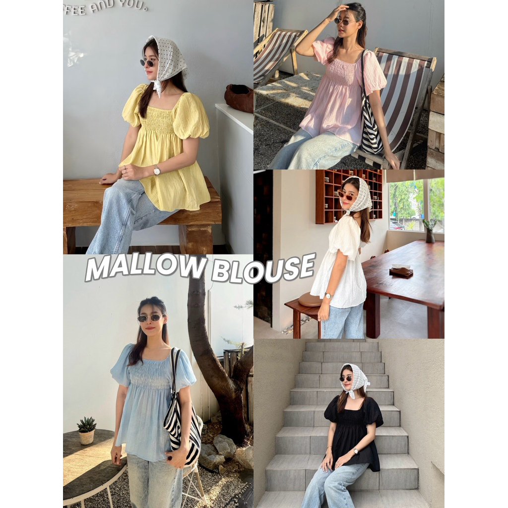 19JAN.STUDIO : MALLOW BLOUSE (เฉพาะเสื้อ) เสื้อแขนบอลลูน ทรงคอเหลี่ยม สม็อคช่วงอกทั้งหน้าหลัง