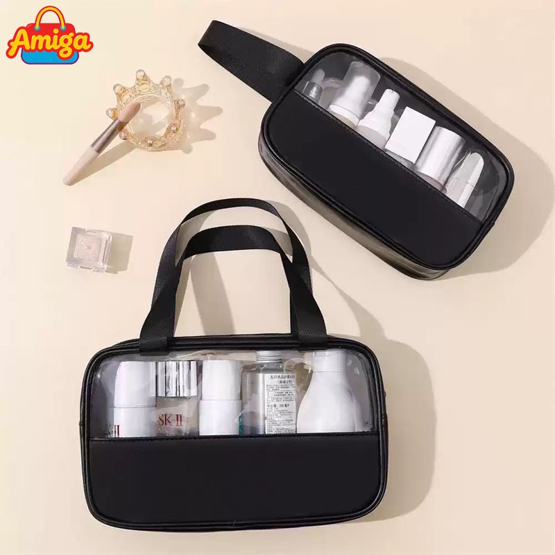 Amiga พร้อมส่ง กระเป๋าใส่เครื่องสำอาง กันน้ำ กึ่งใส กระเป๋าอุปกรณ์อาบน้ำ พกพา ใบใหญ่ จัดระเบียบของใช้ส่วนตัว