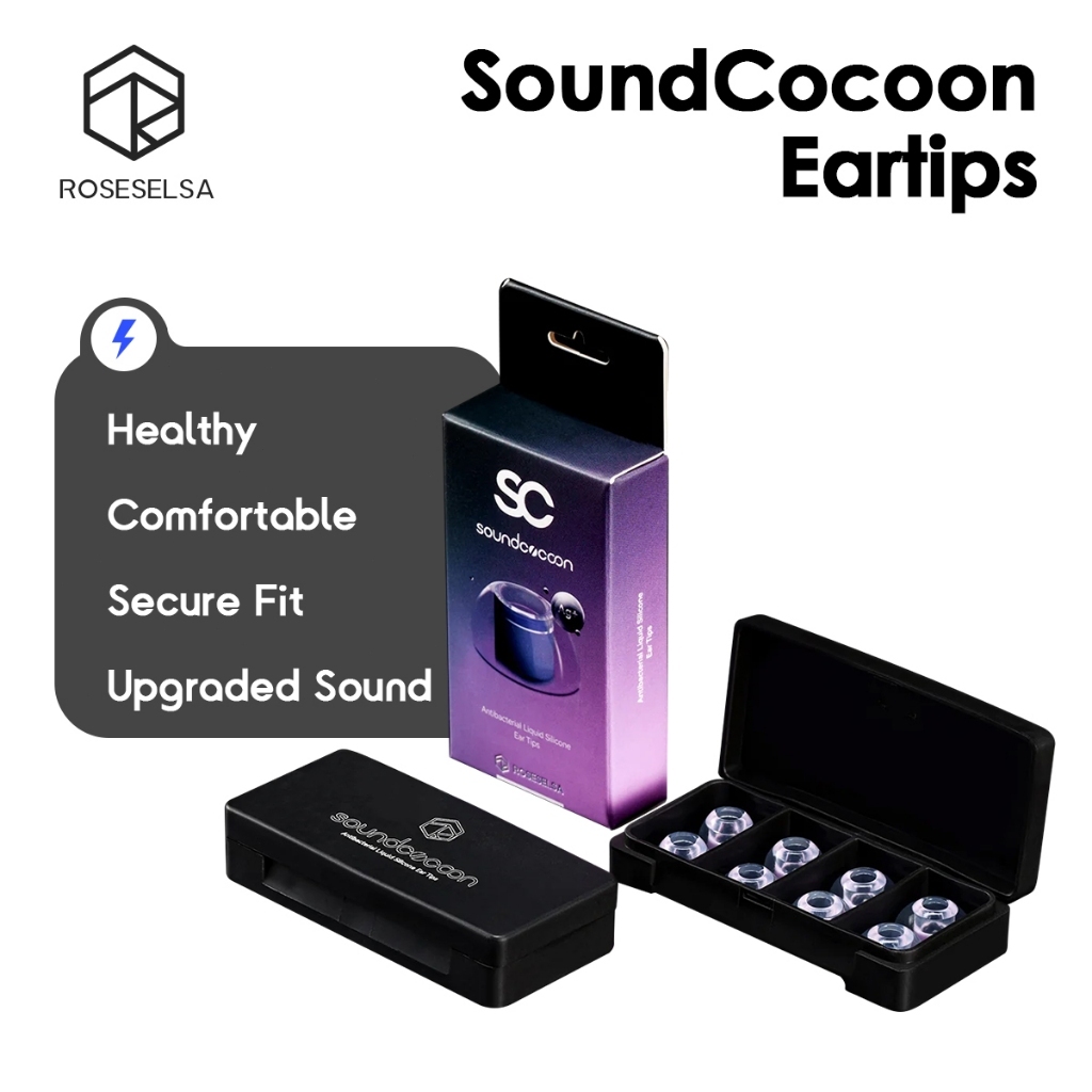 ROSESELSA SoundCocoon จุกหูฟัง ซิลิโคนเหลว กันแบคทีเรีย ใส่สบาย ลดเสียงรบกวน 4 ขนาด 4–6 มม.