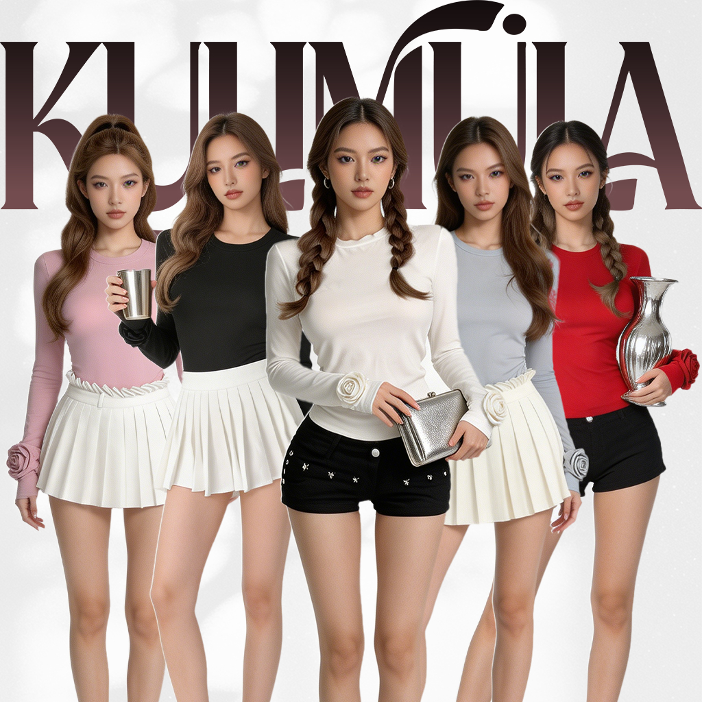 KULIMULA เสื้อแขนยาวคอกลม หลายสี ตกแต่งดอกกุหลาบบนแขน ใส่สวยโดดเด่นเหมาะสวมใส่ทุกวัน YD29