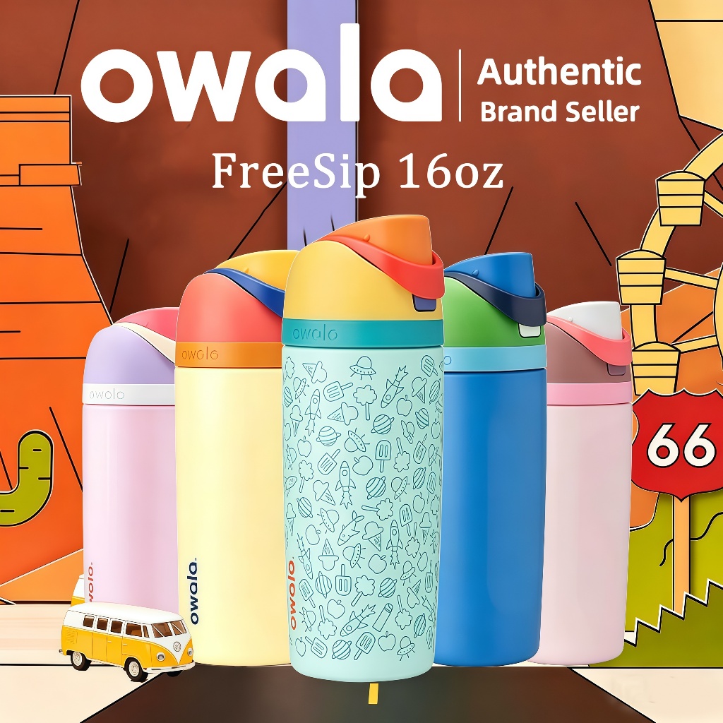[ของแท้ 100%]OWALA Kids' FreeSip 16oz/480ml — สแตนเลส 3 ชั้น เก็บความร้อนและความเย็น กันรั่วซึม ไม่มี BPA