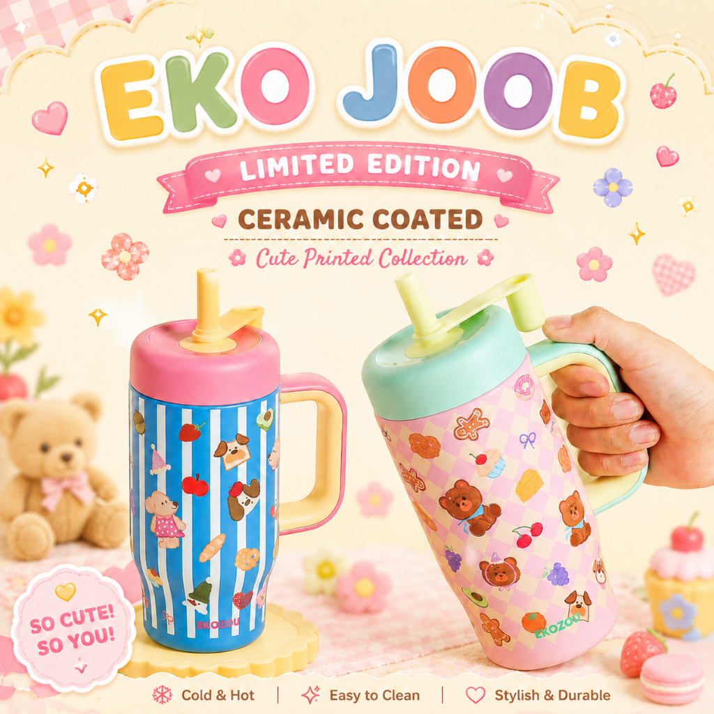 EKOZOU รุ่น EKO JOOB "Everyday is a Festival" แก้วน้ำสแตนเลส 304 เคลือบเซรามิก ขนาด 550 มล. ออกแบบลายน่ารัก ภายใต้คอนเซป