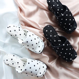 YOURSHOES L10 (เท้าอวบ +1ไซส์) / รองเท้าส้นตึกสูง 4นิ้ว รองเท้าส้นตึกPolkadot