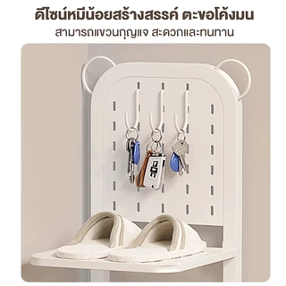 [ มีตะขอ3ตัว ]ชั้นวางรองเท้า ตู้เก็บรองเท้า ชั้นวางของ ชั้นวางรองเท้าแบบพับเก็บได้ ดำ/ขาว