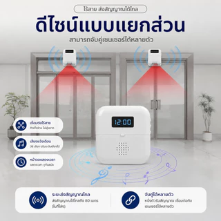 Chunhee เซนเซอร์ตรวจจับความเคลื่อนไหว กริ่งร้านค้าไร้สาย 38 เสียงปรับระดับ มีจอเวลา ติดตั้งง่าย ใช้บ้านและร้าน COD