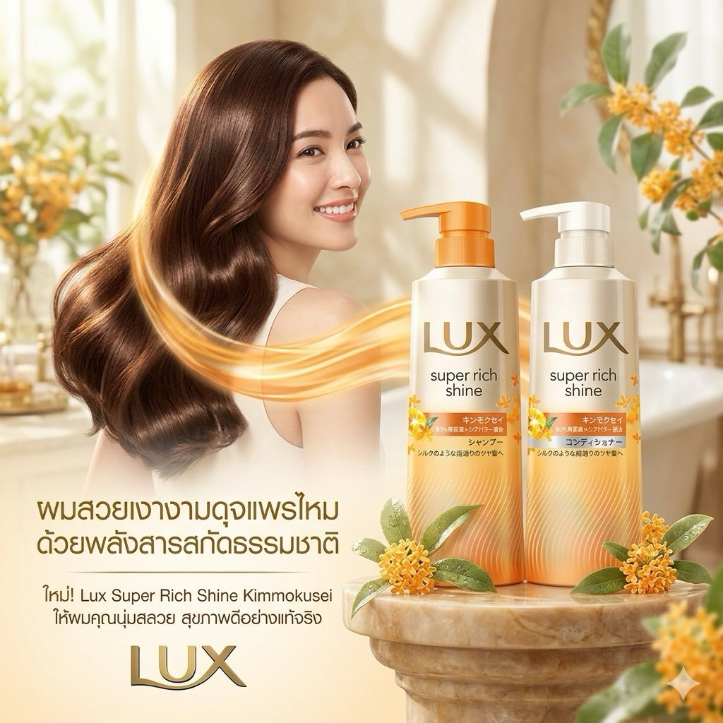 เซ็ตแชมพู&คอนดิชันเนอร์ สูตรกลิ่นหอมดอกอัสมันตัส Lux Super Rich Shine  Super Rich Shine ขวด400g.