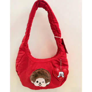 🌈 พร้อมส่งค่ะ! MINISO x Monchhichi กระเป๋าสะพายไหล่ทรงโฮโบ สีแดง/น้ำตาล ลายม่อนชิชิ น่ารักมาก