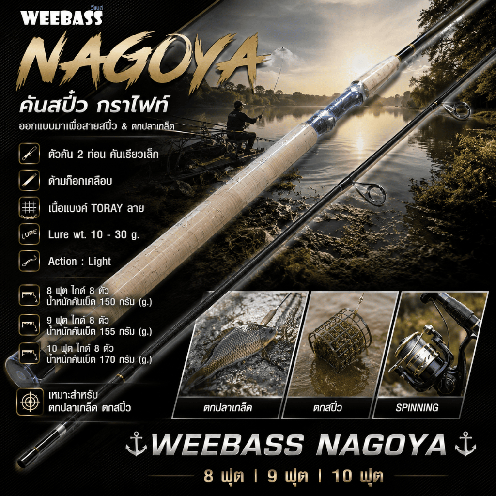 [ ของแท้ ]  คันสปิ๋ว กราไฟท์ Weebass Nagoya Lure wt. 10-30 g. เหมาะสำหรับ ตกปลาเกล็ด ตกสปิ๋ว Spinnin