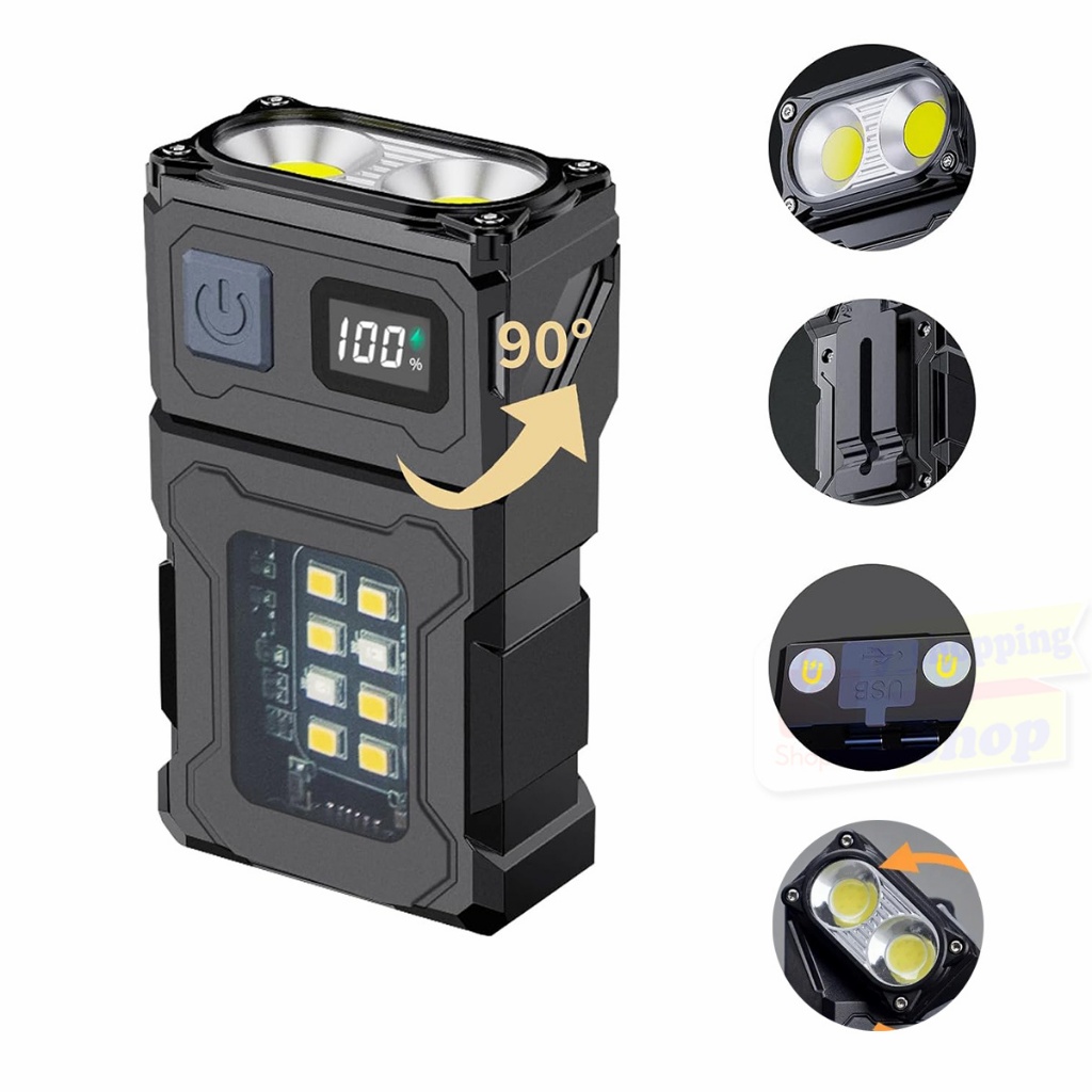 L-09  MULTIFUNCTIONAL FLASHLIGHT ไฟฉายพกพา คลิปบนหมวกได้ 2 cob 8 โหมด มีแม่เหล็กในตัว