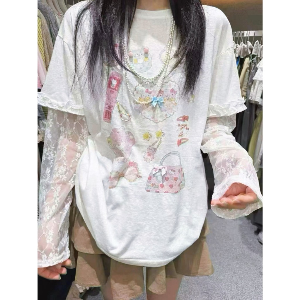 เสื้อแฟชั่นผู้หญิงผ้าลินินแขนต่อซีทรูลูกไม้ตกแต่งน่ารัก ใส่ได้ทุกโอกาสผ้านิ่มใส่สบายไม่ต้องรีด💘🐰🛍️