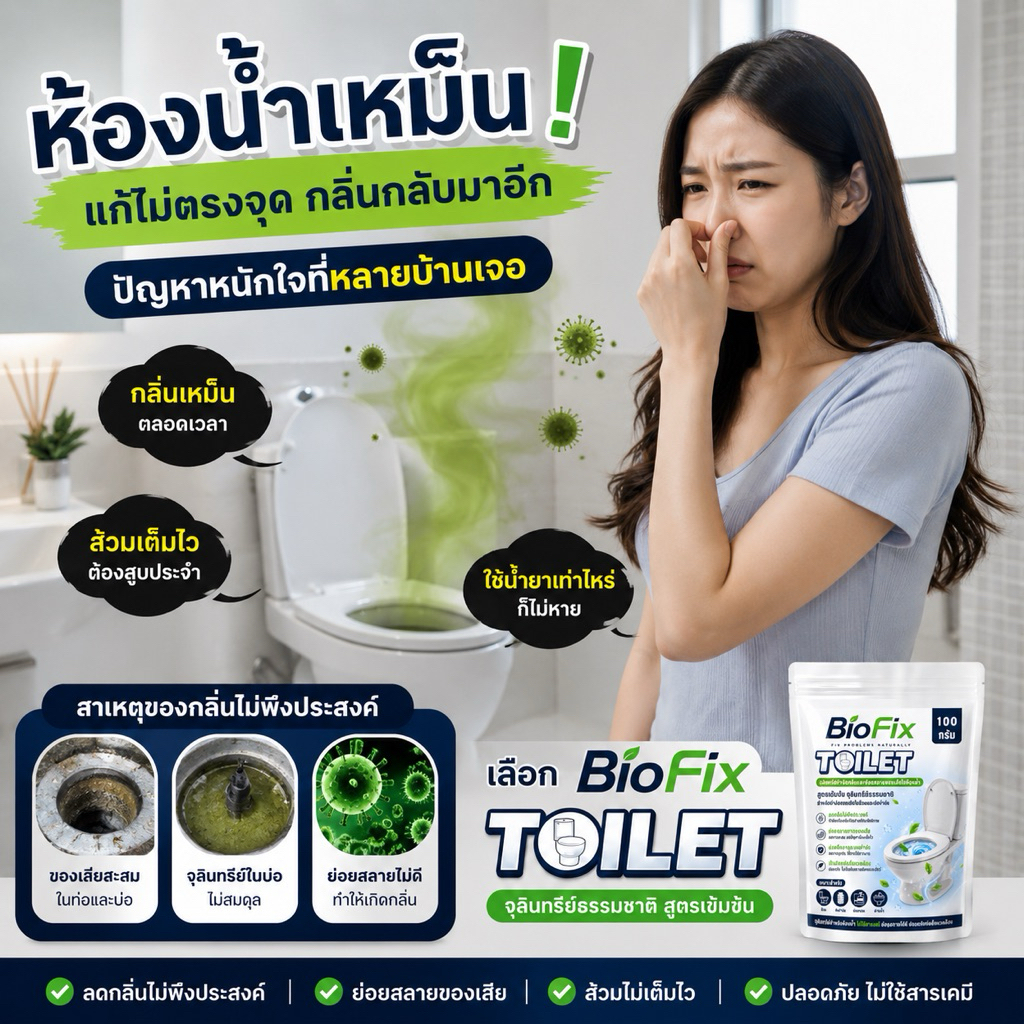 BioFix Toilet 100g จุลินทรีย์กำจัดกลิ่นส้วม ย่อยของเสีย ห้องน้ำเหม็น ลดส้วมเต็ม บ่อเกรอะ ถังบำบัด