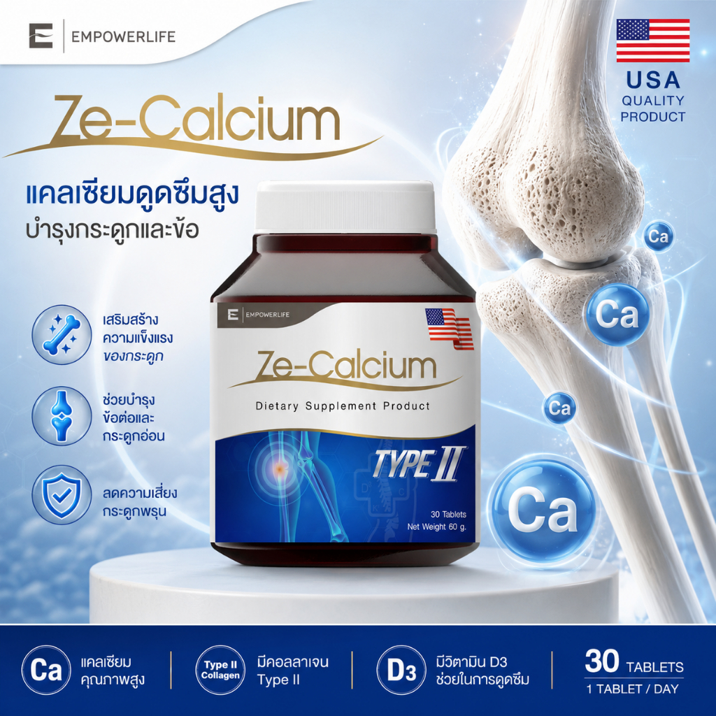 Ze Calcium แคลเซียม 30 คอลลาเจน ไพท์ทู collagen type II ขจัดปัญหากระดูก กระดูก ข้อ คอลลาเจน บำรุงกระ