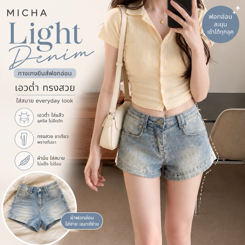 MICHA Light Denim | กางเกงยีนส์ฟอกอ่อน เอวต่ำ ทรงสวย ใส่สบาย