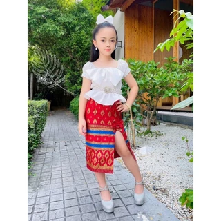 ชุดไทยเด็ก ชุดไทยประยุกต์เด็กหญิง แถมโบว์เข้าชุด สวยงามอย่างไทยมากคะ 💓💙🩷