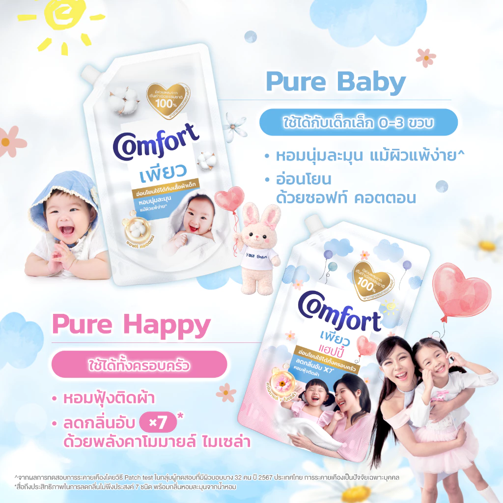 คอมฟอร์ท เพียว  อ่อนโยนต่อผิวบอบบาง 1000-1250 มล. x3 และ x6 Comfort Pure Fabric Softener 1250 ml. x3 and x6 thumbnail 4