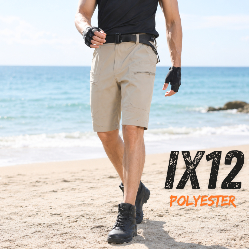 IX12 กางเกงคาร์โก้ ขาสั้น กางเกงยุทธวิธี ผ้ายืด สีครีม มีซับใน มีช่องกระเป๋าหลายช่อง XS-5XL