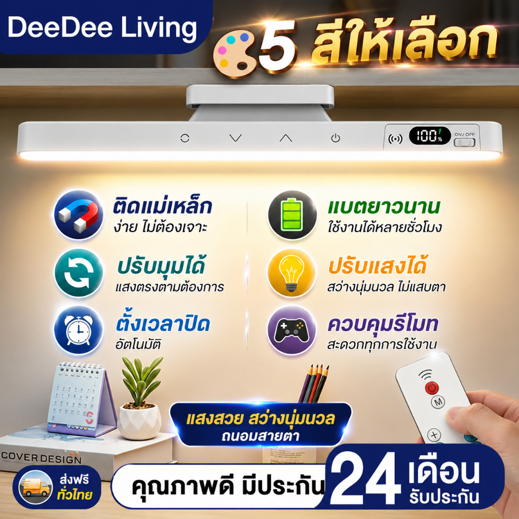 DeeDee โคมไฟแม่เหล็ก LED  โคมไฟติดผนัง ไฟแม่เหล็ก ระบบสัมผัสเปิดได้ 5 โหมด USB ไฟติดห้อง ไฟห้องนอน ไฟอ่านหนังสือ