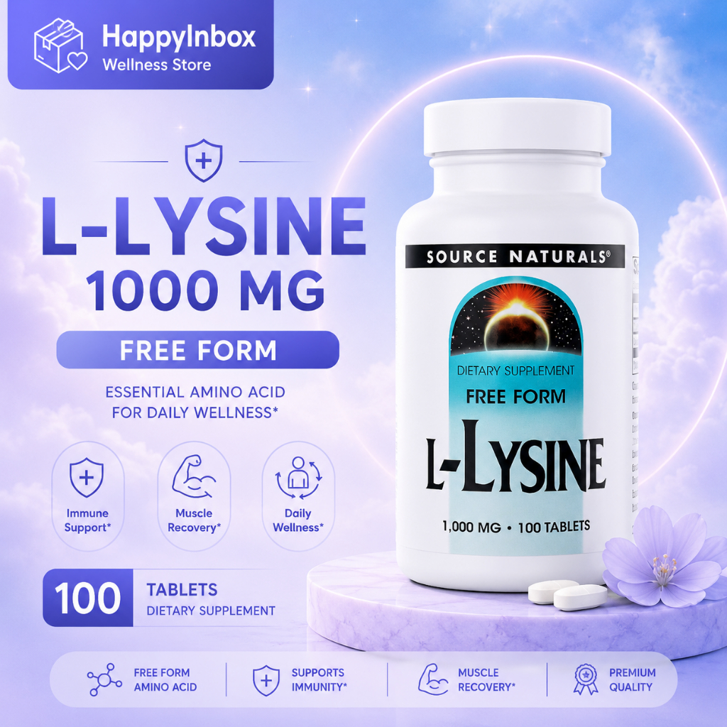 Source Naturals L-Lysine 1000mg 100 Tablets สนับสนุนคอลลาเจน สุขภาพผิวและภูมิคุ้มกัน