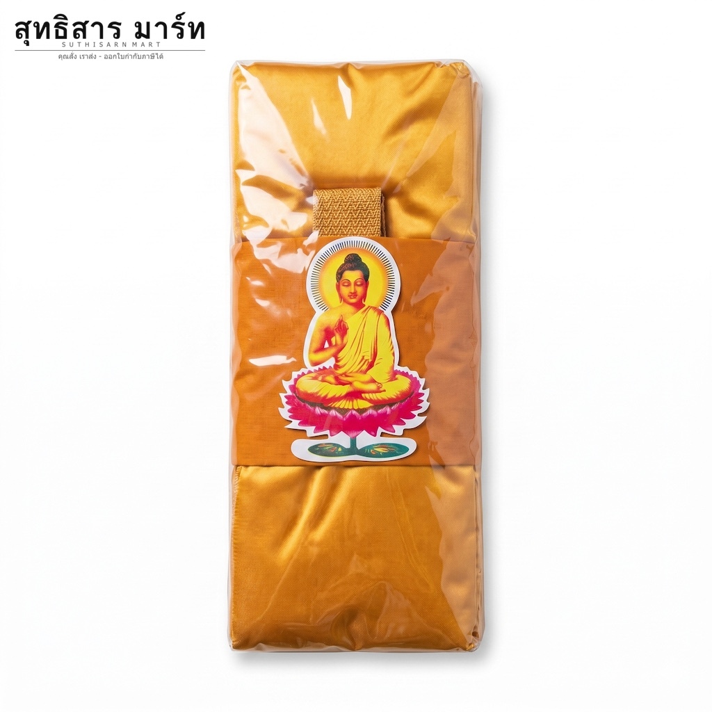 ผ้าไตรครองเดี่ยว ผ้าโทเร ผ้าไตรจีวร สำหรับถวายพระสงฆ์ ครบชุด 7 ชิ้น ตราพุทธองค์ทรงสมาธิญาณ