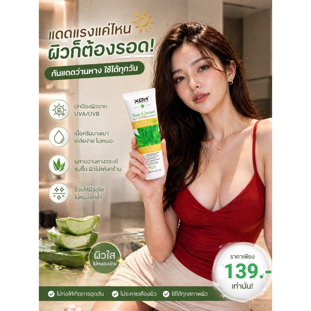 {พร้อมส่ง} กันแดดว่านหางจระเข้ spf90pa+++