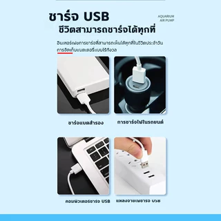 ปั๊มออกซิเจนตู้ปลาแบบพกพา ใช้งานต่อเนื่อง 70 ชั่วโมง ชาร์จผ่าน USB ความจุสูง