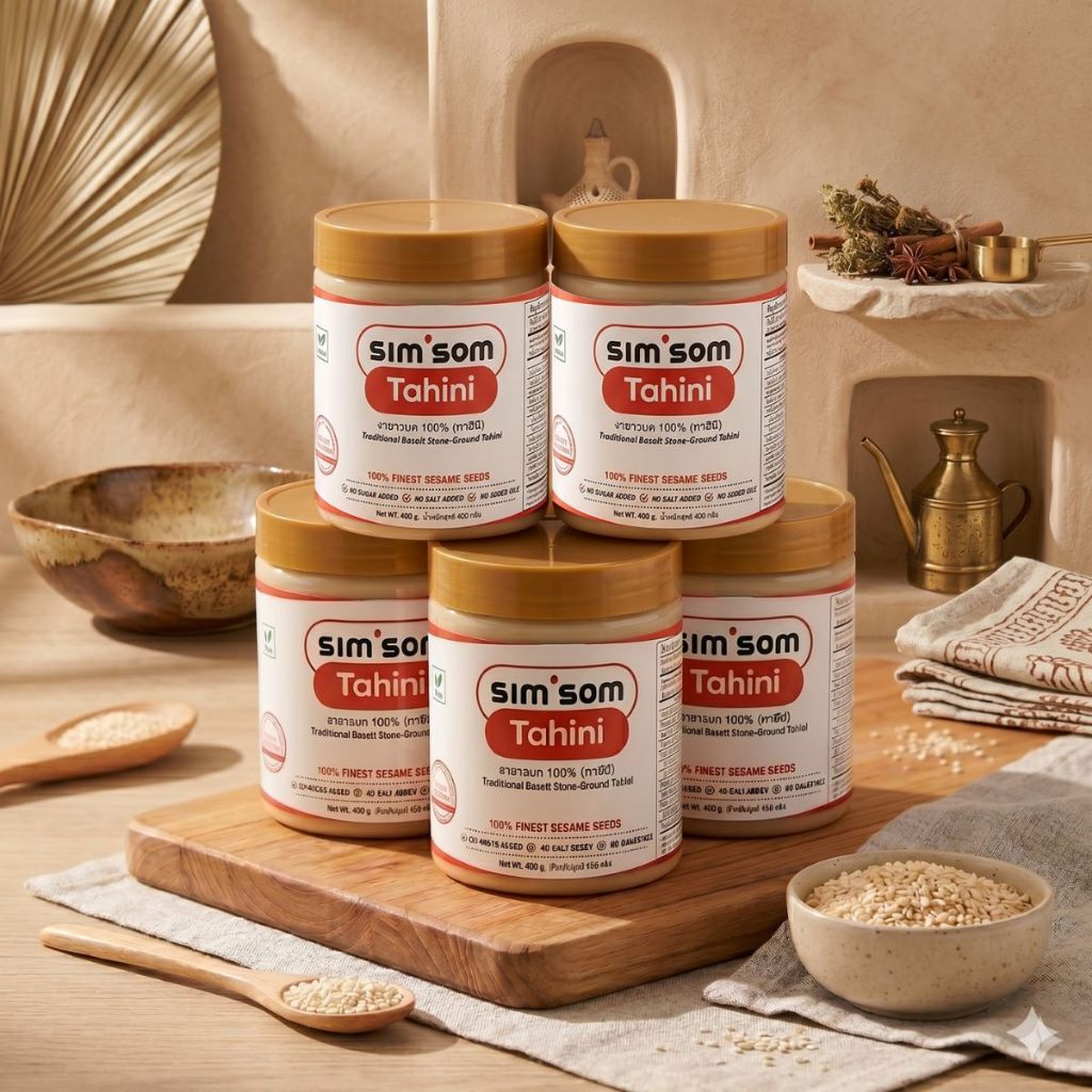 Tahini งาขาว 100% ขนาด 400g 5 กระปุก Tahini, 100% Ground White Sesame 400g ( 5 Jar) #SIM'SOM