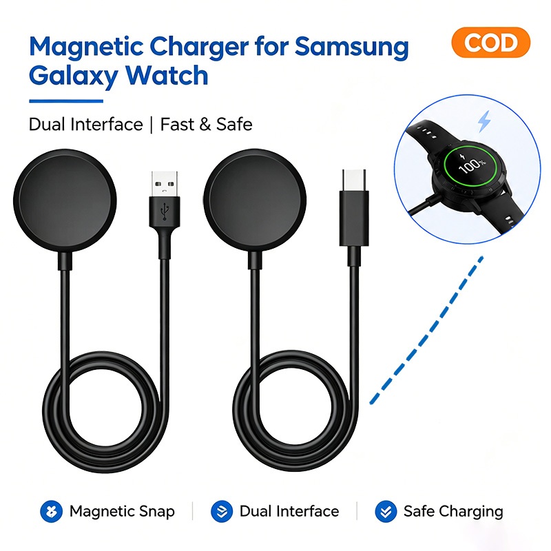สายชาร์จแบบแม่เหล็กเหมาะสำหรับนาฬิกาซีรีส์ Samsung แบบ USB Type-C สามารถใช้สำหรับ Galaxy Watch 6 Classic/6/5 Pro/5/4/4 C