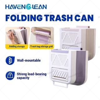 HavenCleanถังขยะพับได้ติดผนัง7/10Lถังขยะในครัว ไม่เจาะผนัง แขวนง่าย ทนทาน เก็บขยะไม่กินพื้นที่