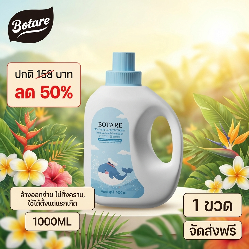 【4000ml】Botare น้ำยาซักผ้าเด็ก ปราศจากสารฟอกขาว ไม่มีพาราเบน สูตรอ่อนโยน ขจัดคราบฝังลึก เก็บเข้าตู้ไม่มีกลิ่นอับ