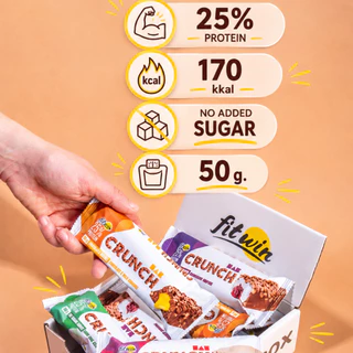 FITWIN CRUNCH โปรตีนบาร์ 50 กรัม × 12 ชิ้น (กล่อง) | โปรตีน 25% | ไม่มีน้ำตาลเติมแต่ง