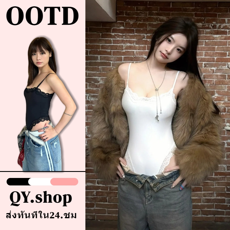 QY.Shop ชุดวันพีชสายเดี่ยวลูกไม้ไม่มีแขนสำหรับสุภาพสตรี, เข้ารูปและดูผอม, สไตล์เซ็กซี่บริสุทธิ์, เนื้อผ้านุ่ม -FY9333