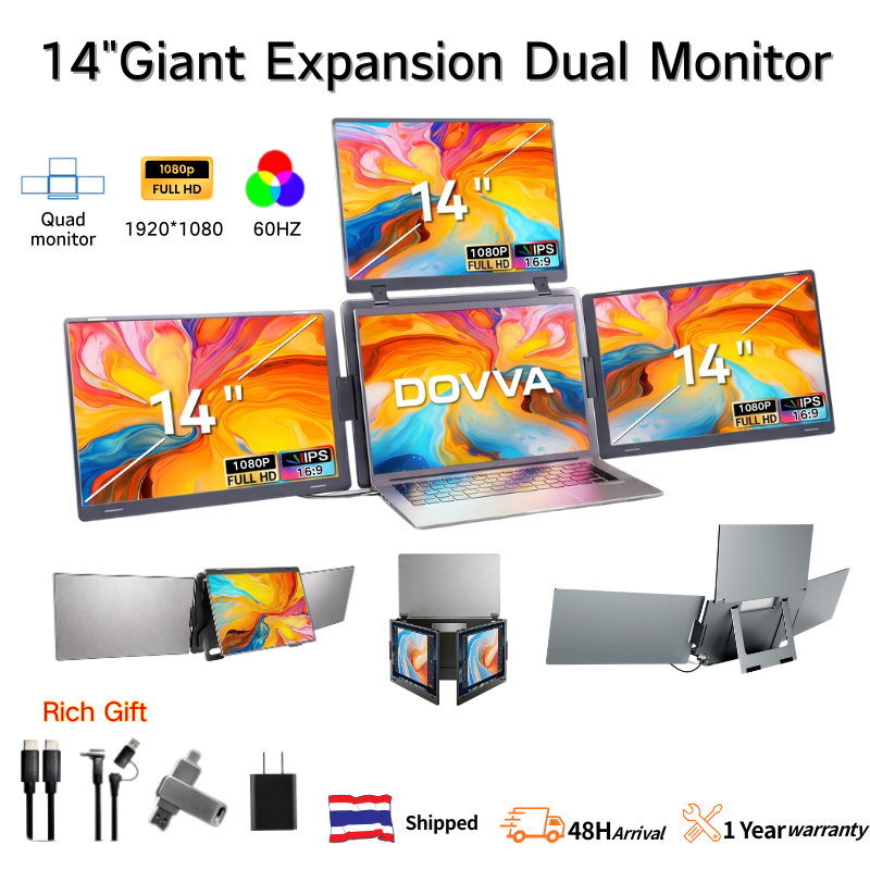 Portable Monitor 14'' จอภาพแบบพกพา FHD 1920P จอเสริมโน้ตบุ๊ก 3 จอ พกพาได้ ใช้ได้กับ Mac/Windows