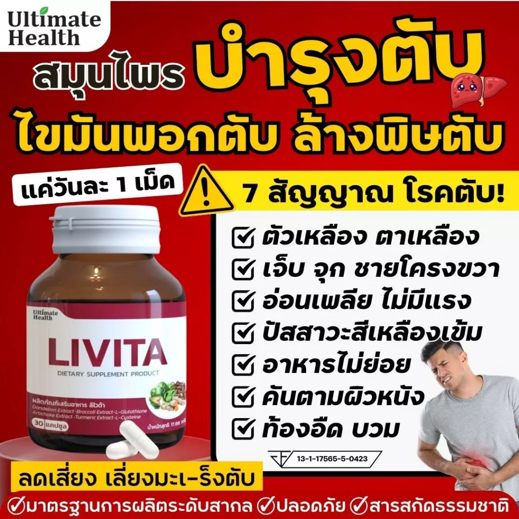 ลิไวต้า LIVITA ผลิตภัณฑ์เสริมอาหารดูแลตับ บำรุงตับ ไขมันพอกตับ ล้าง สารพิษ