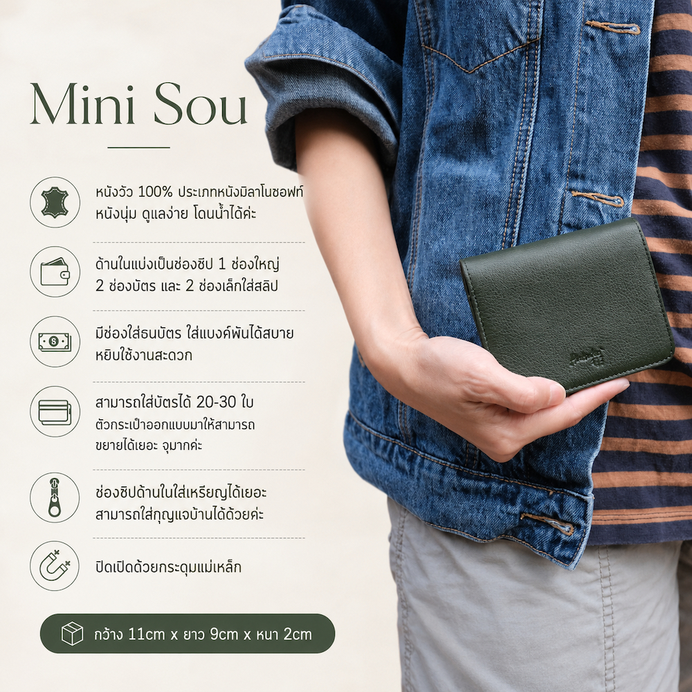 📍NEW ขายดีมาก📍 กระเป๋าสตางค์ใบสั้น ขนาดกะทัดรัด หนังวัวนุ่มๆ Mini Sou Leather Wallet