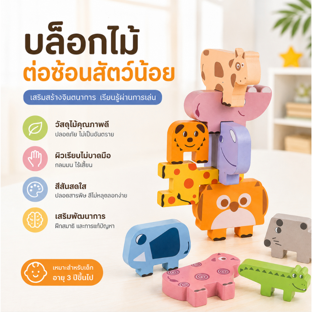 ของเล่นตัวต่อไม้ รูปสัตว์ Montessori Balance สําหรับเด็กวัยหัดเดิน เด็กผู้ชาย และเด็กผู้หญิง
