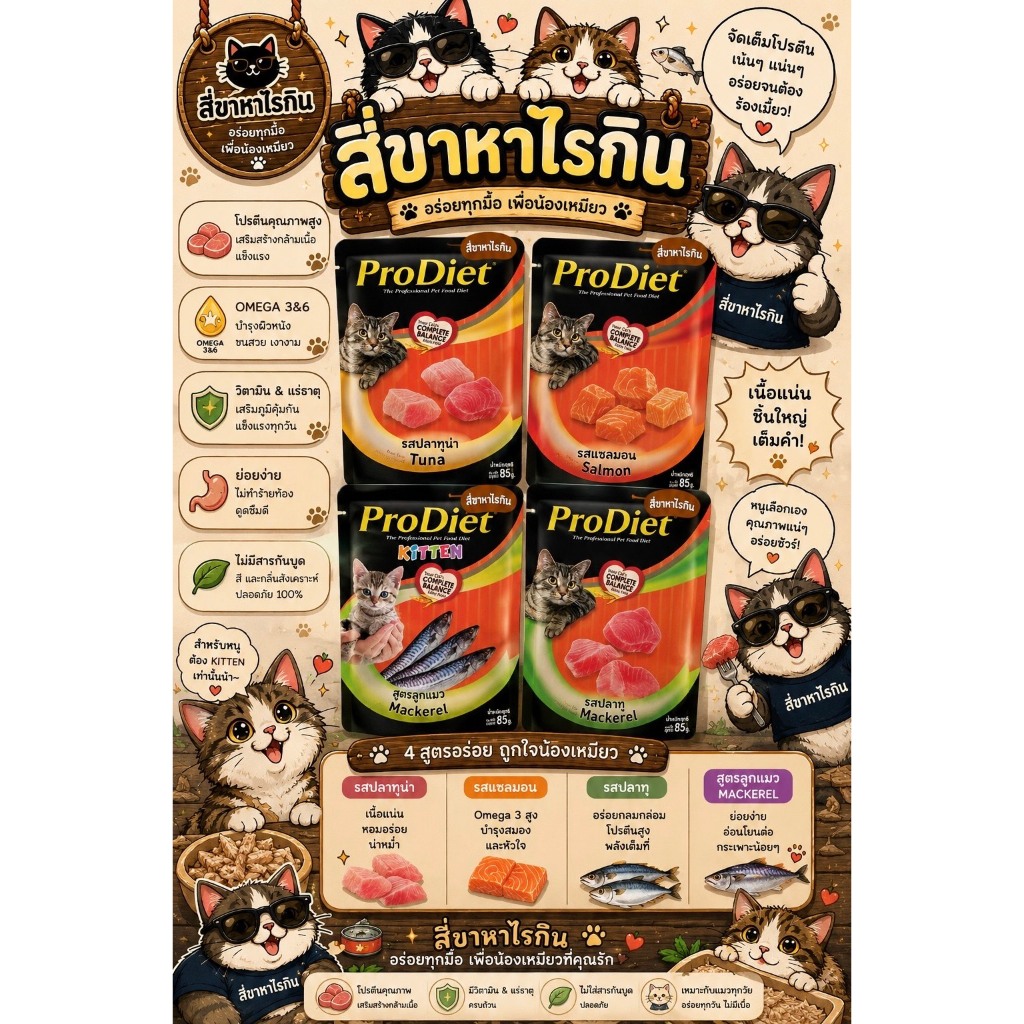Prodiet โปรไดเอท อาหารเปียกแมว ขนาด 85g สูตรมาตรฐาน ( 12 ซอง )