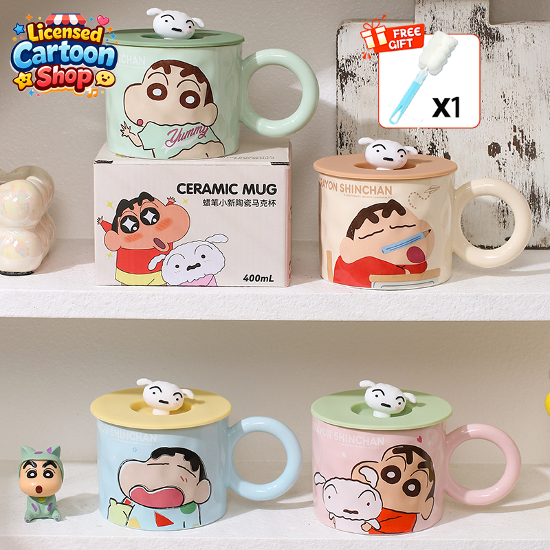 【ของแท้】Shinchan ชินจัง แก้วมัคเซรามิก แก้วมัค 360ml หูจับใหญ่ มาพร้อมฝาปิด ลายการ์ตูน ใช้ทุกวัน ของขวัญน่ารัก