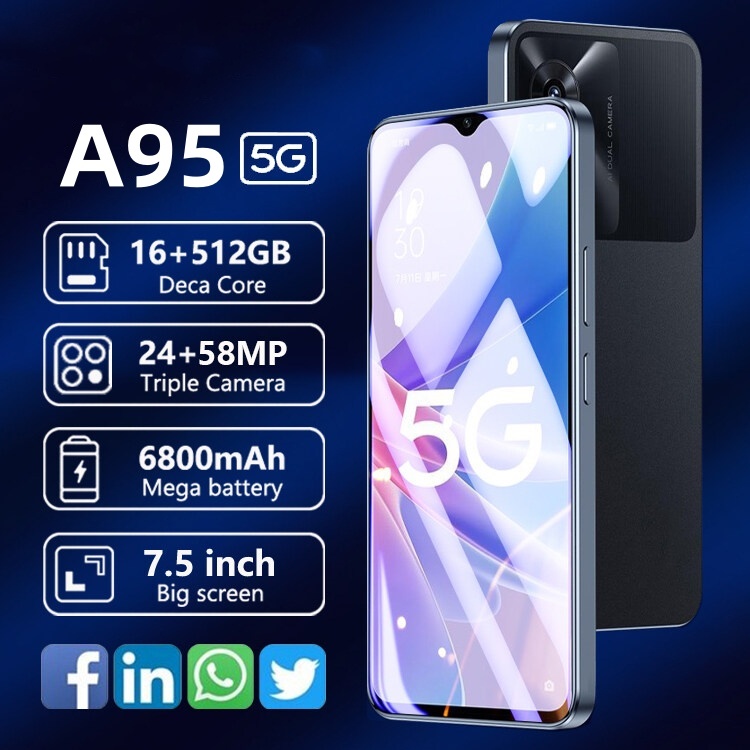 A95  (16+512GB) หน่วยความจําขนาดใหญ่ จอ LCD ขนาด 7.5 นิ้ว แบต 6800 mAh รองรับชาร์จไว 22W