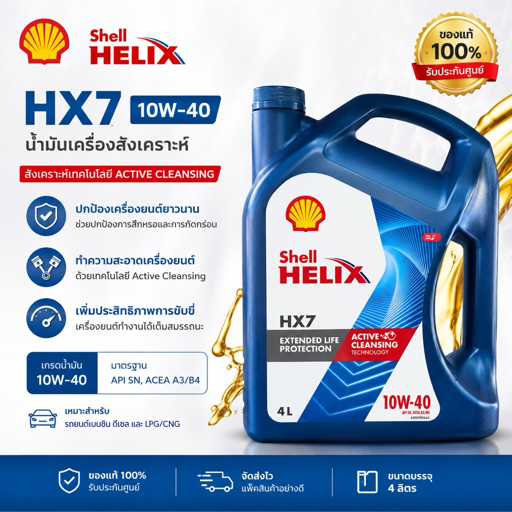 Shell Helix HX7 10W-40 น้ำมันเครื่องกึ่งสังเคราะห์